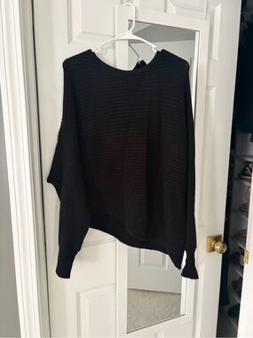Anthropologie Black Ribbed Crewneck Sweater